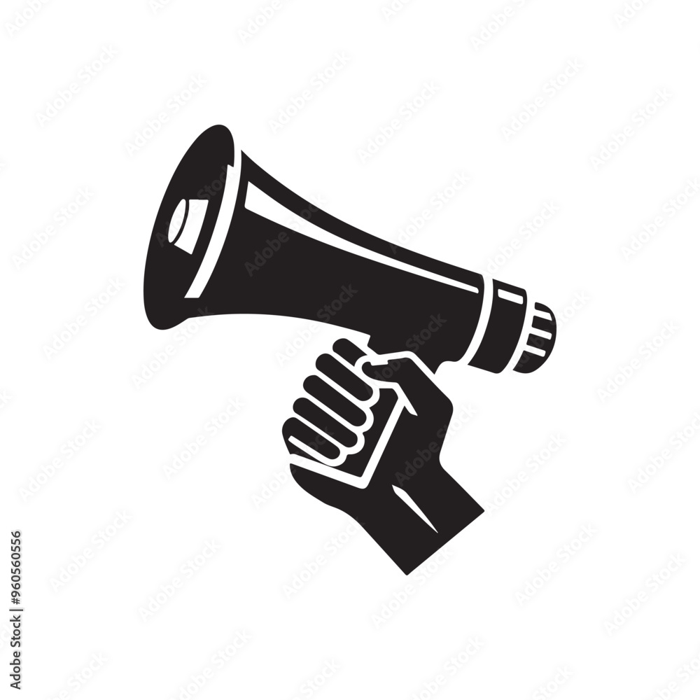 hand holding megaphone silhouette vector. Speech and announcement symbol hand holding megaphone silhouette vector. Speech and announcement symbol