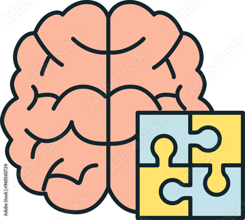 Human brain solving problem connecting puzzle pieces together