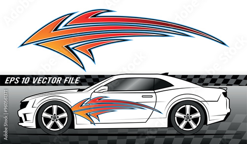 Racing car side sticker sports cars abstract tribal tattoo decoration. Eps 10 vector art image illustration. Side strip decal for car, auto, truck, boat, ship, suv, motorcycle.