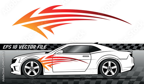 Race car body side sticker sports car abstract tribal tattoo decoration. Eps 10 vector art image illustration. Side strip decal for car, auto, truck, boat, suv, motorcycle.