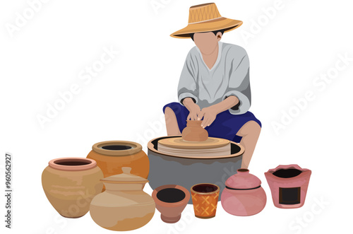 isolated one agriculturist work with earthenware vector design