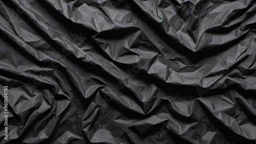 crumpled black plastic texture as background.