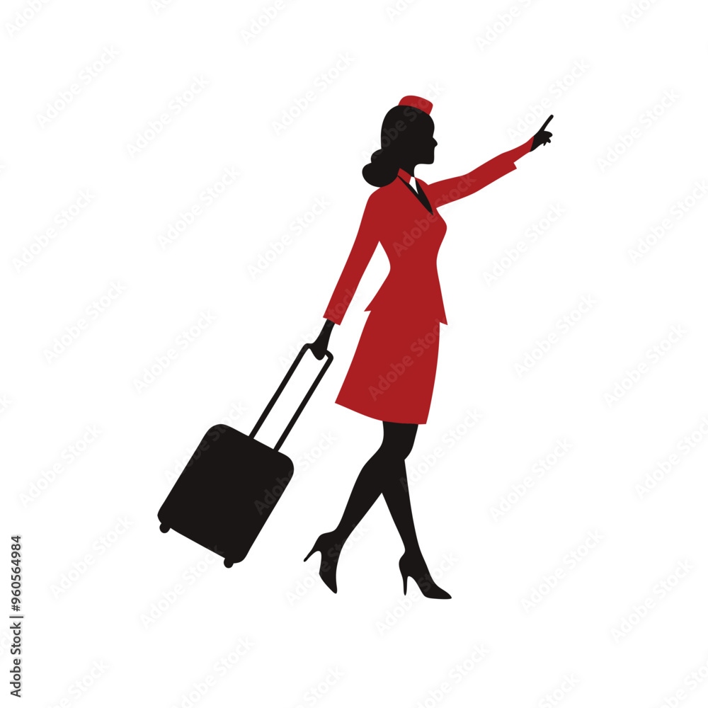 a Air hostess Illustration walking with the suitcase. vector illustration silhouette, isolated white background a Air hostess Illustration walking with the suitcase. vector illustration silhouette, isolated white background