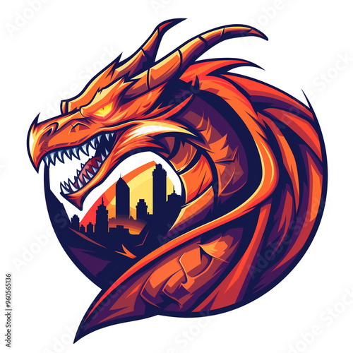 Wallpaper Mural A ferocious dragon howling at the city logo e-sport variation isolated on a transparent background Torontodigital.ca