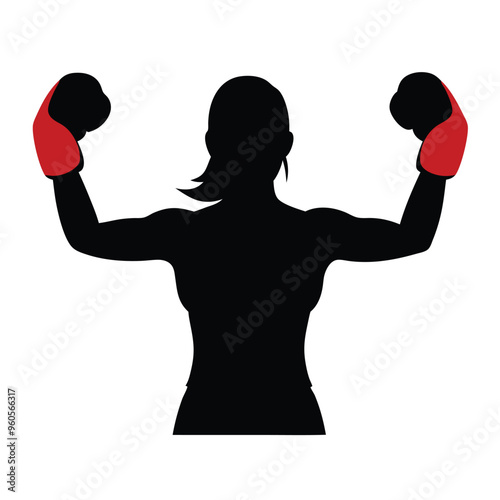 a Beautiful female boxer fighter wear gloves vector illustration silhouette, isolated white background 