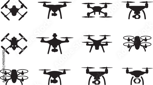 set of drone silhouette vector art illustration