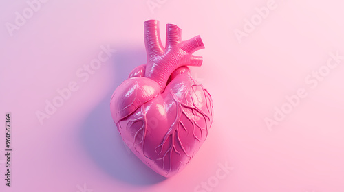 Heart anatomy model on pink background