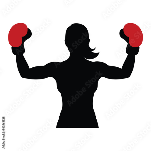 a Beautiful female boxer fighter wear gloves vector illustration silhouette, isolated white background 