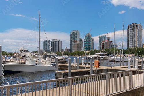 Photography St. Petersburg marina and skyline Florida state.