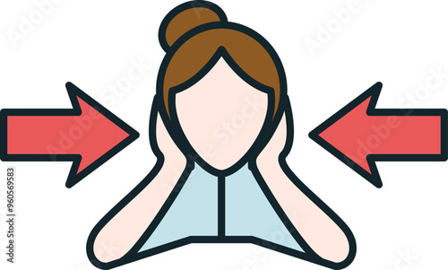 Woman covering her ears suffering pressure and information overload
