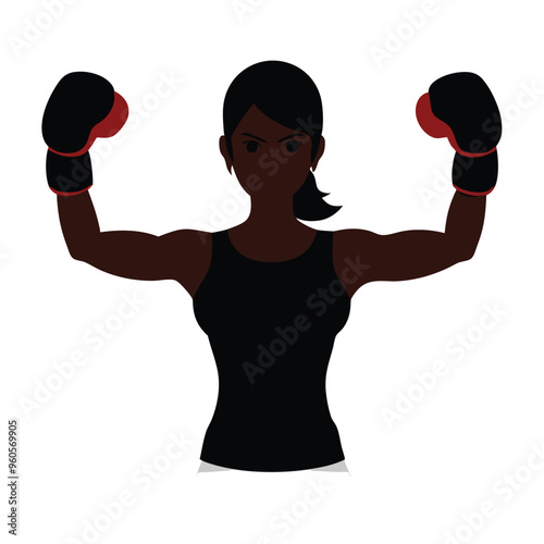 a Beautiful female boxer fighter wear gloves vector illustration silhouette, isolated white background 
