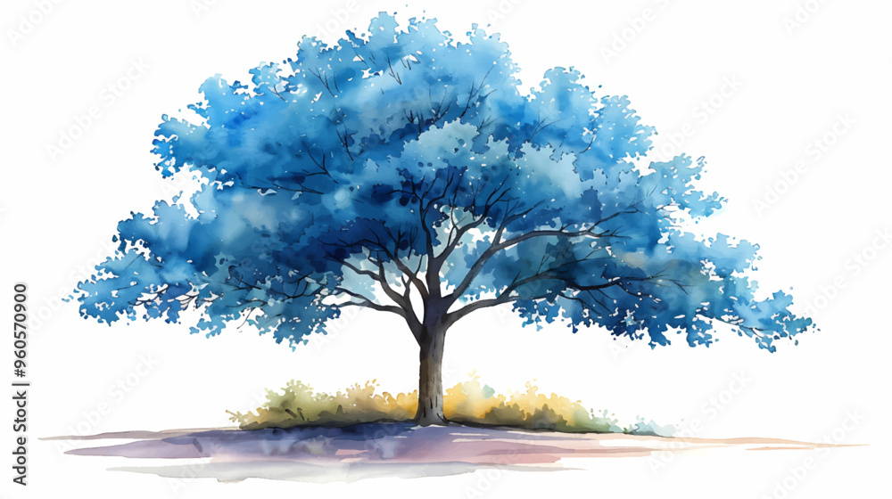 Blue color watercolor tree