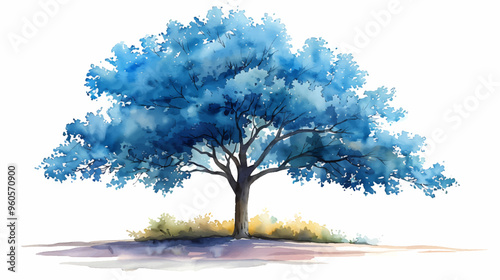 Blue color watercolor tree