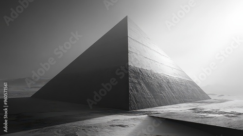  minimalistic black-and-white image of a pyramid, evoking a sense of ancient mystery, power, and timeless architecture.