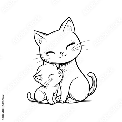 Katze und Junges transparent ausmalen Clipart