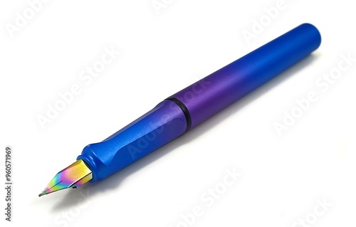 Photo of a sleek and modern fountain pen, showcasing its colorful design and contemporary aesthetic, isolated on white background.