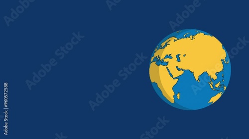 Earth globe spinning animation on blue background. 