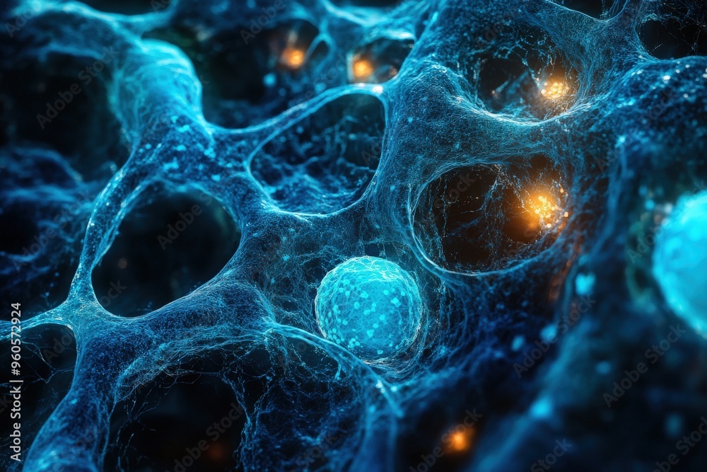 A blue and yellow galaxy with many small circles, generative ai image