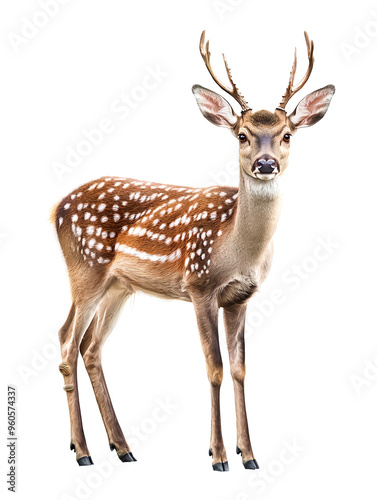 Wallpaper Mural Deer in Full-Body Close-Up – Stunning Wildlife Photography of a Spotted Deer with Antlers Against White Background for Nature, Wildlife, and Animal Torontodigital.ca