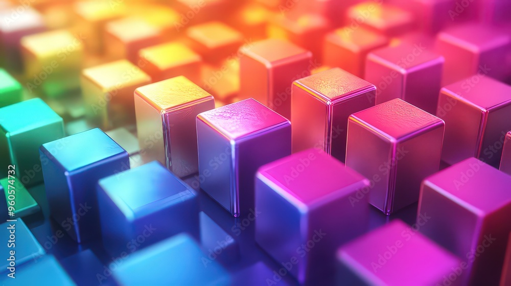 Vibrant multicolored cubes arranged in a geometric pattern, creating a playful and dynamic visual with bright, bold hues. Vibrant multicolored cubes arranged in a geometric pattern, creating a playful and dynamic visual with bright, bold hues.