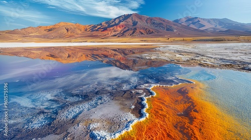 Colorful salt evaporation pond in the desert photo