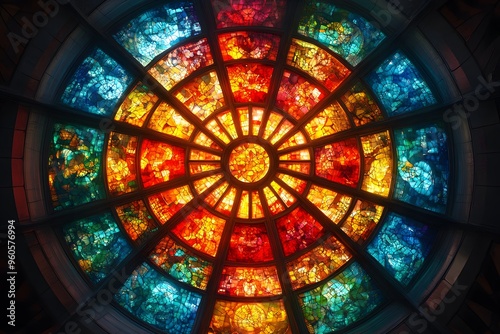 art of colorful stained glass with flower pattern