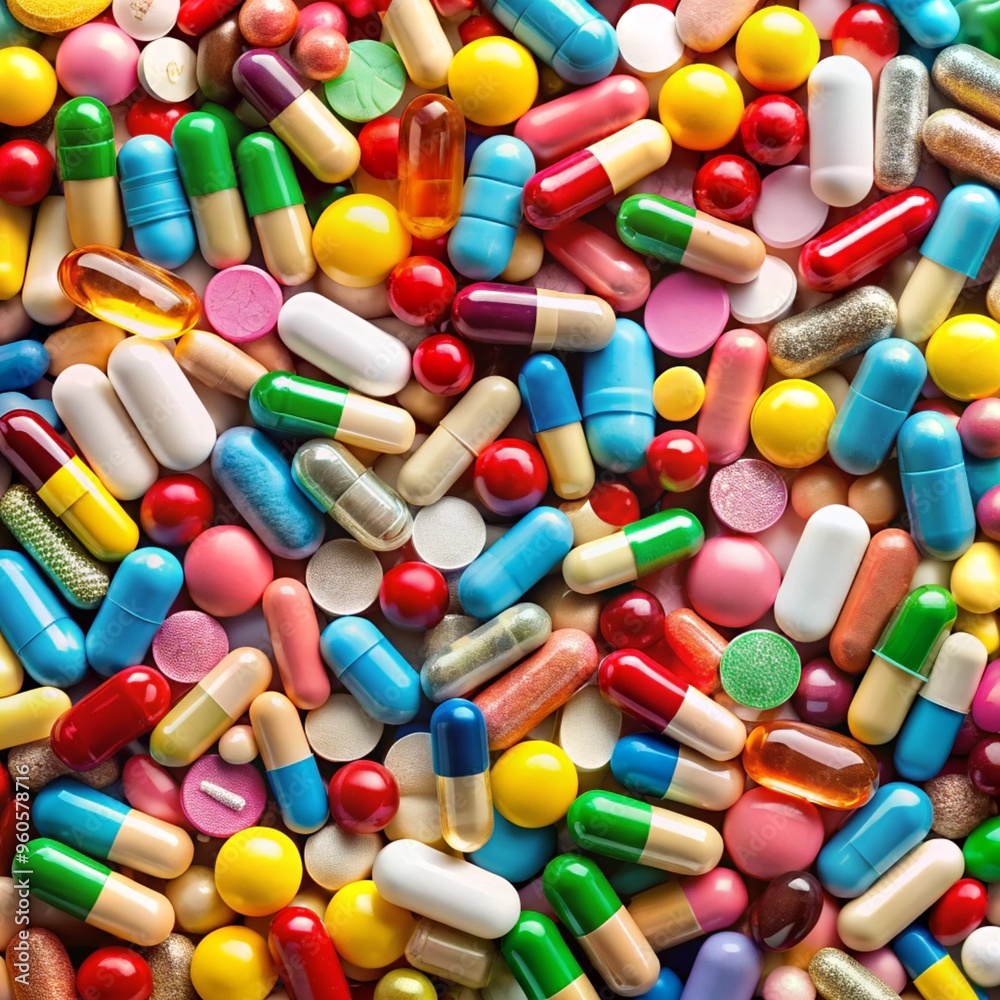 Background of a large group of assorted capsules, pills and blisters Background of a large group of assorted capsules, pills and blisters