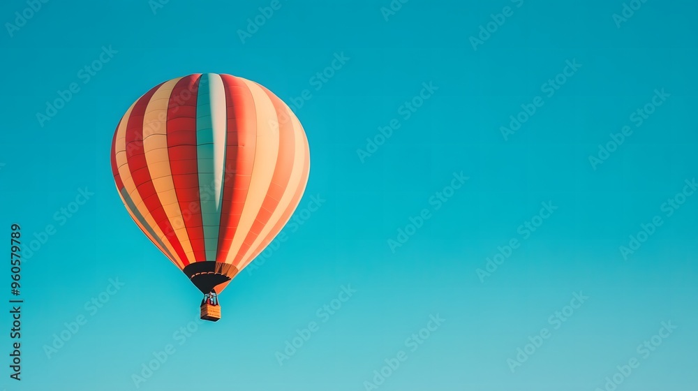 Naklejka premium Hot Air Balloon Soaring in a Blue Sky