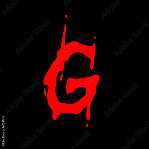 Letter g in blood red style, vector illustration lettering design