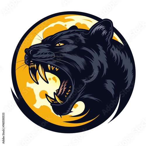 A ferocious panther howling at the moon  logo e-sport variation isolated on a transparent background