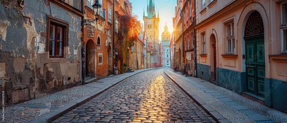 Fototapeta premium Discovering the Charm of an Old Town: Cobblestone Streets and Historical Buildings