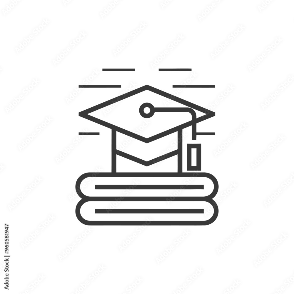 Graduation Cap Resting on Stack of Books Icon Graduation Cap Resting on Stack of Books Icon