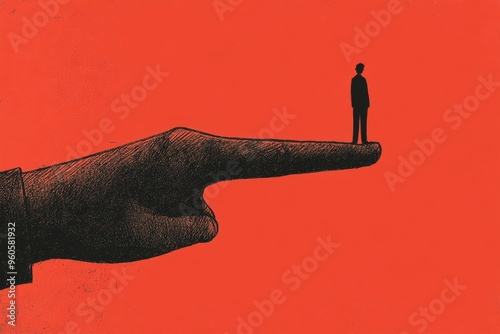 Graphic illustration of a small person standing on a giant hand