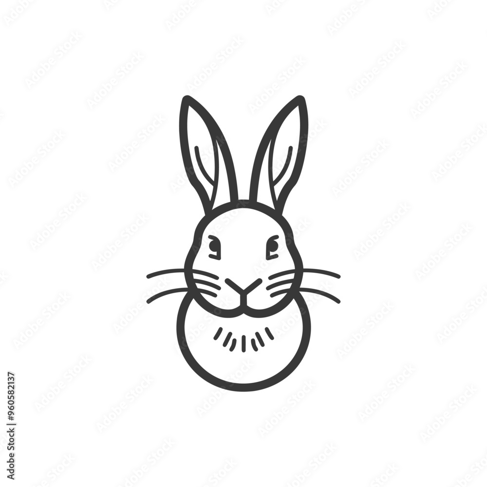 Line Art Illustration of a Rabbits Head with Long Ears Line Art Illustration of a Rabbits Head with Long Ears