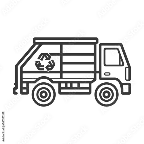 Line Art Illustration of a Recycling Truck