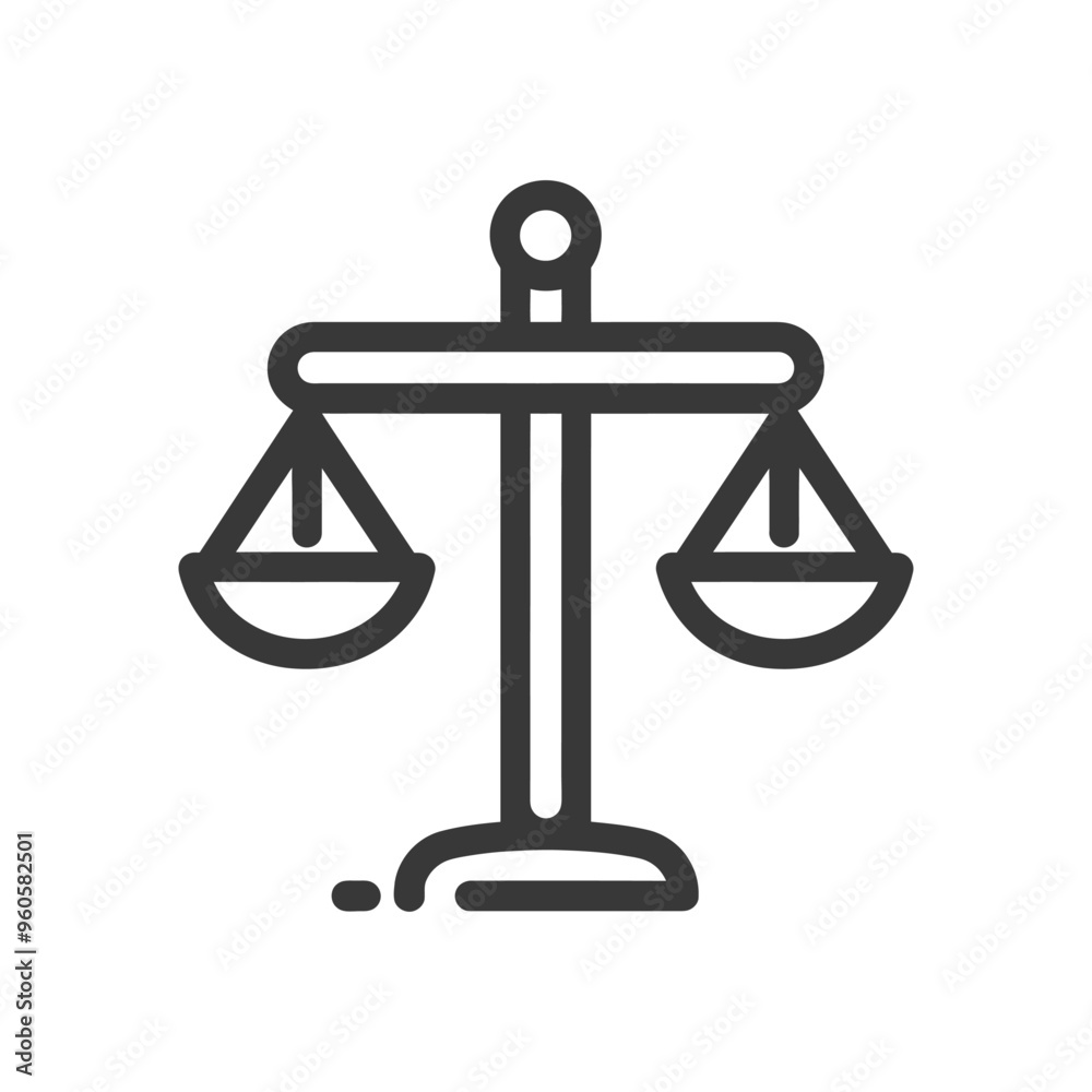 Line art illustration of a scale with two pans Line art illustration of a scale with two pans