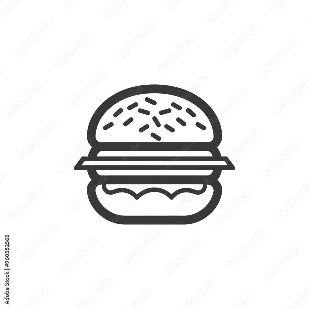 Line Art Illustration of a Sesame Seed Hamburger Line Art Illustration of a Sesame Seed Hamburger