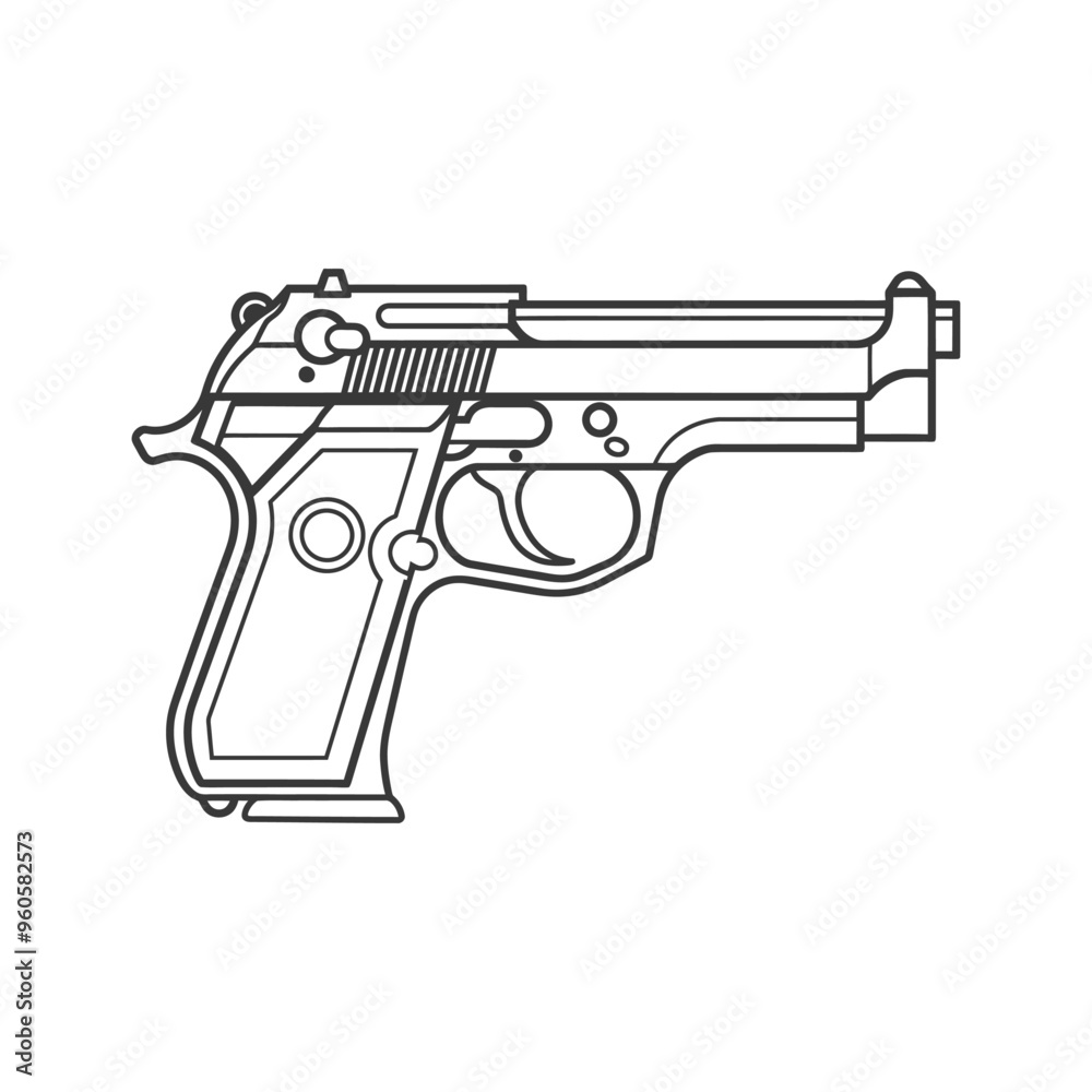 Line Art Illustration of a Semi Automatic Handgun Line Art Illustration of a Semi Automatic Handgun