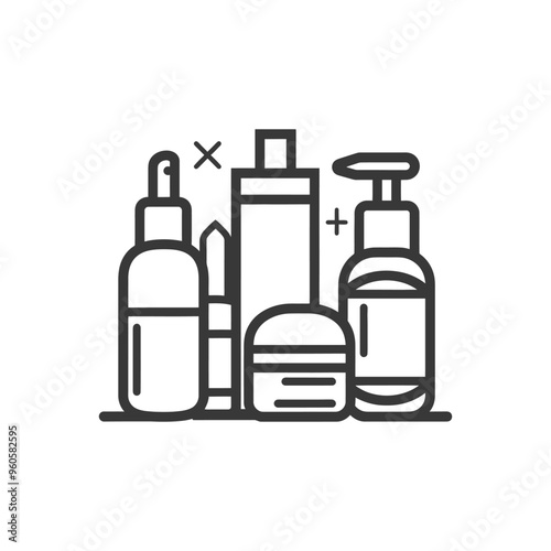 Line art illustration of a set of skincare products
