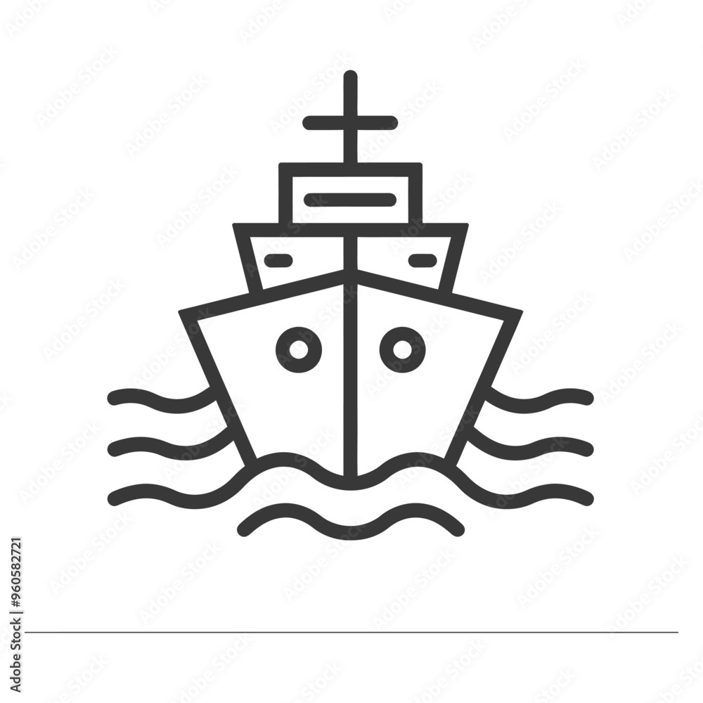 Line Art Illustration of a Ship Sailing on Water Line Art Illustration of a Ship Sailing on Water