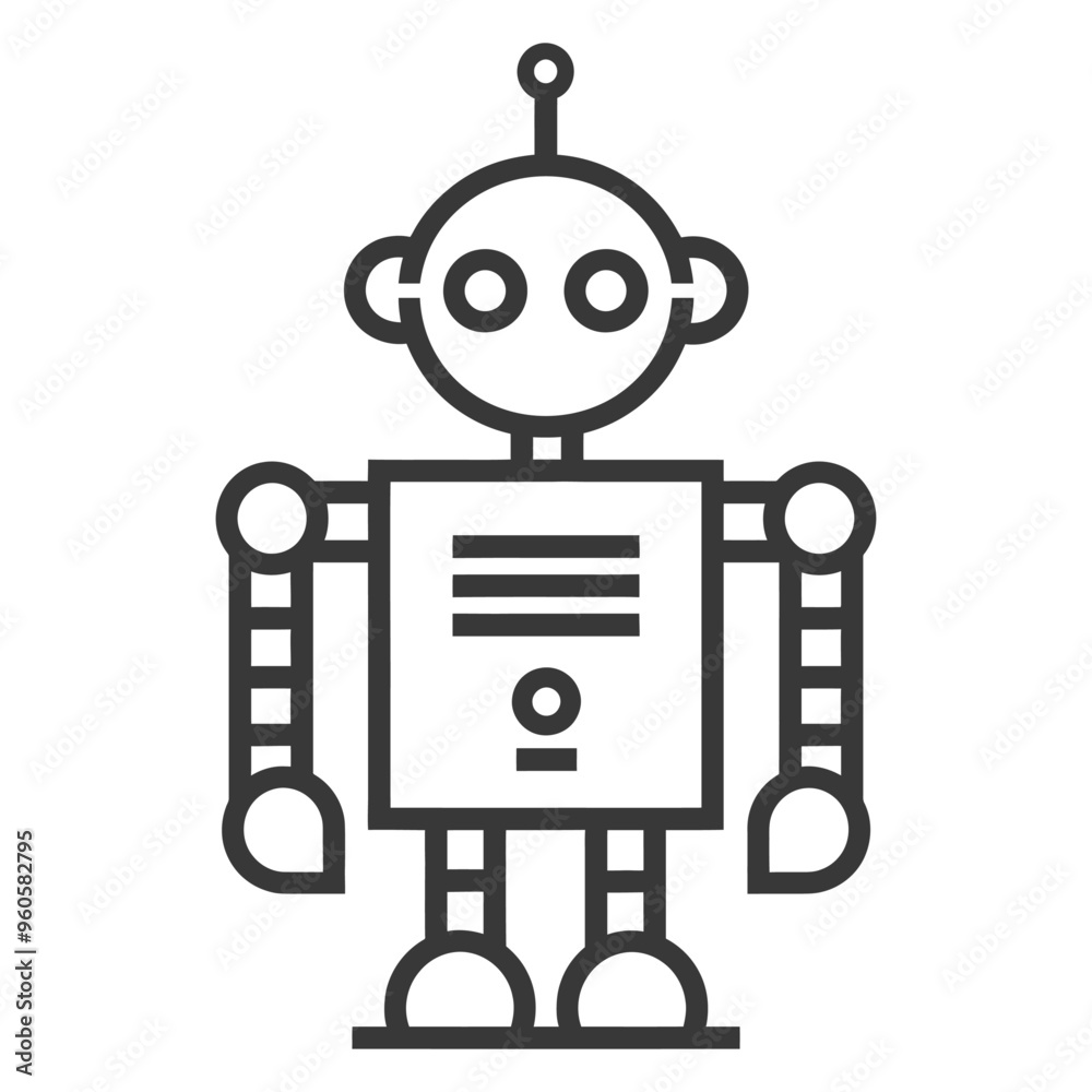 Fototapeta premium Line art illustration of a simple cartoon robot