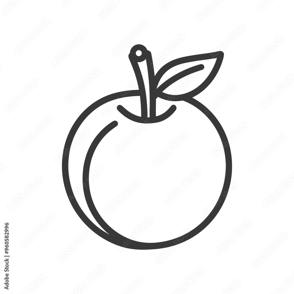 Line Art Illustration of a Single Apple with a Leaf Line Art Illustration of a Single Apple with a Leaf