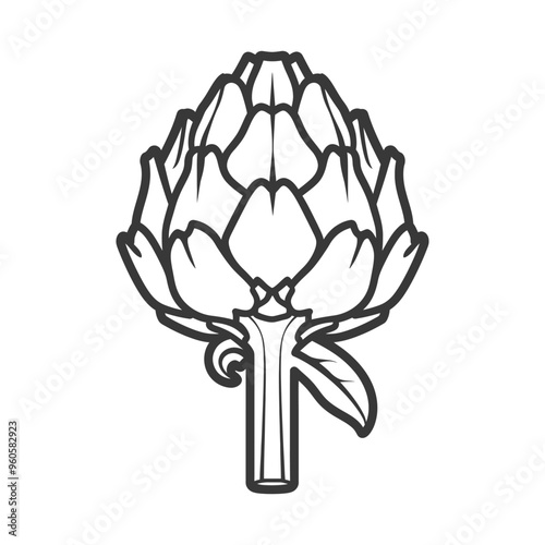 Line art illustration of a single artichoke
