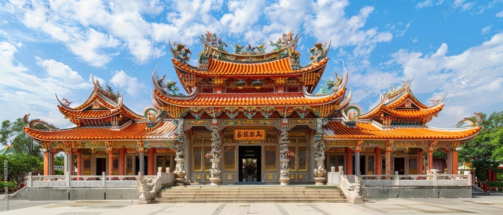 Fototapeta premium Majestic Traditional Chinese Temple with Intricately Decorated Roofs