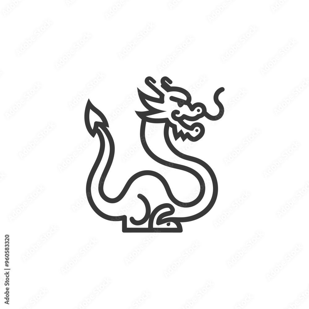 Line Art Illustration of a Sitting Chinese Dragon Line Art Illustration of a Sitting Chinese Dragon