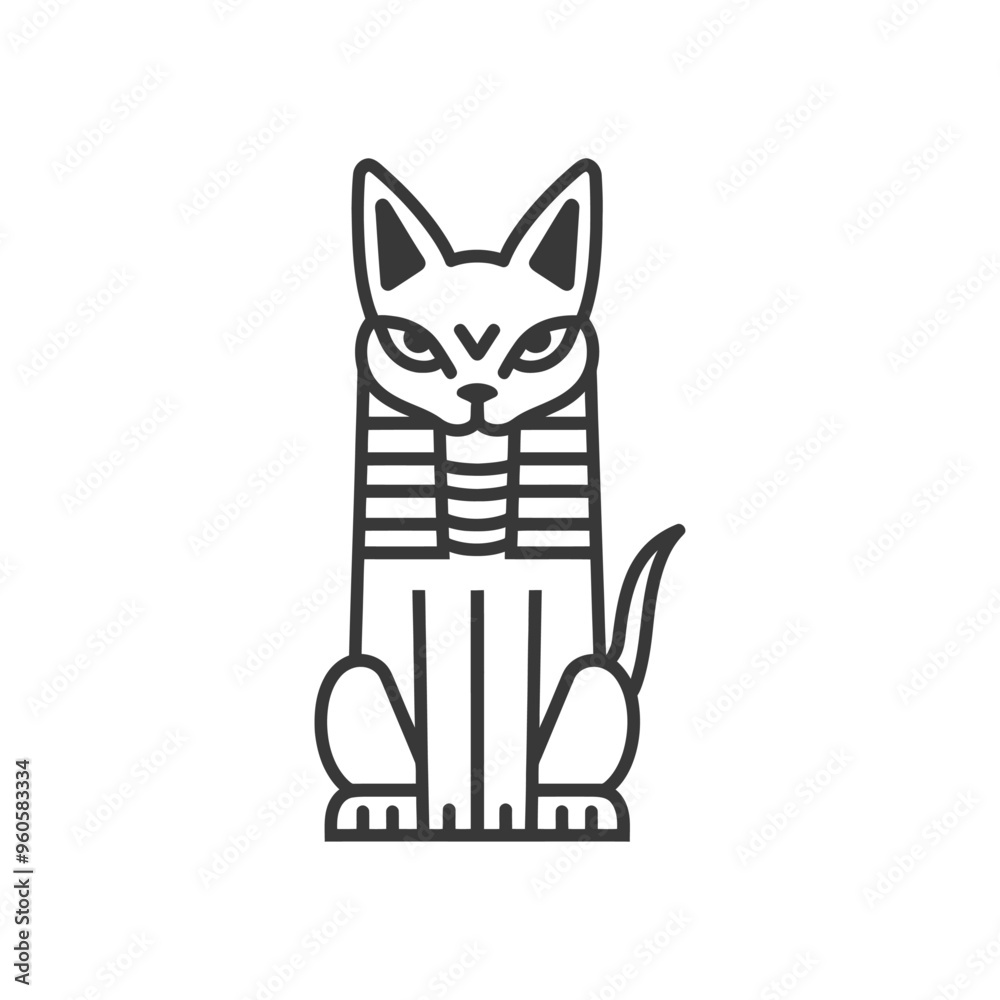 Fototapeta premium Line Art Illustration of a Sitting Egyptian Cat God