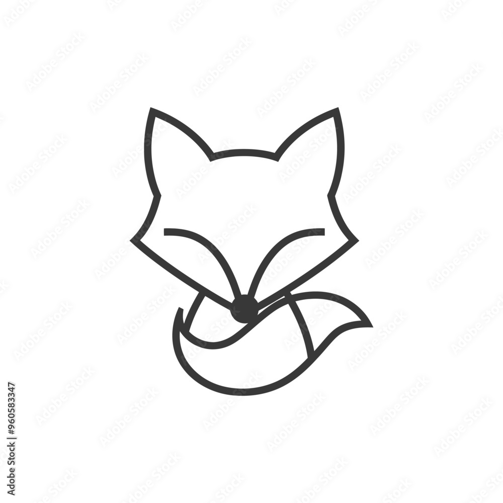 Fototapeta premium Line Art Illustration of a Sitting Fox with a Curled Tail