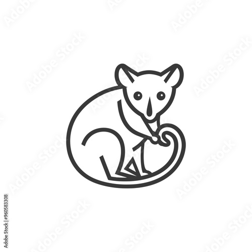 Line Art Illustration of a Sitting Bush Baby