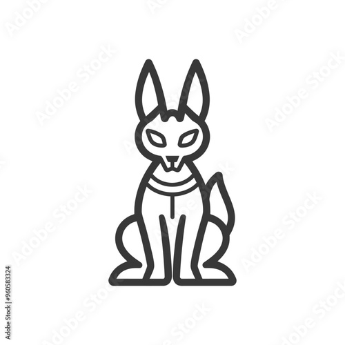 Line Art Illustration of a Sitting Egyptian Cat Deity