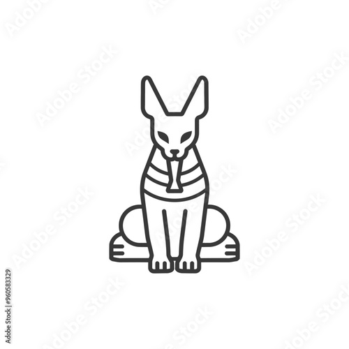 Line Art Illustration of a Sitting Egyptian Cat Deity